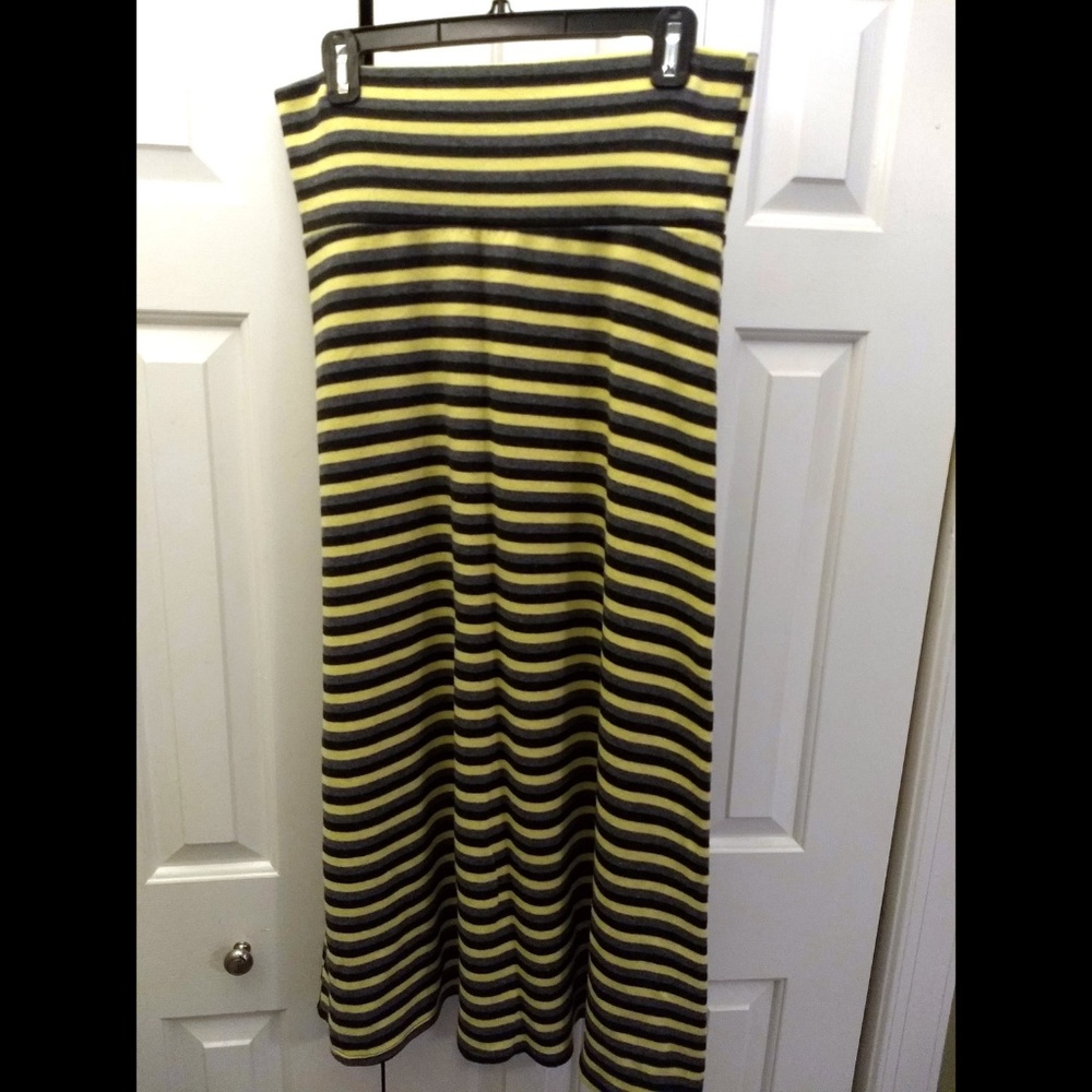 Yellow, Black and Gray Striped Maxi Skirt